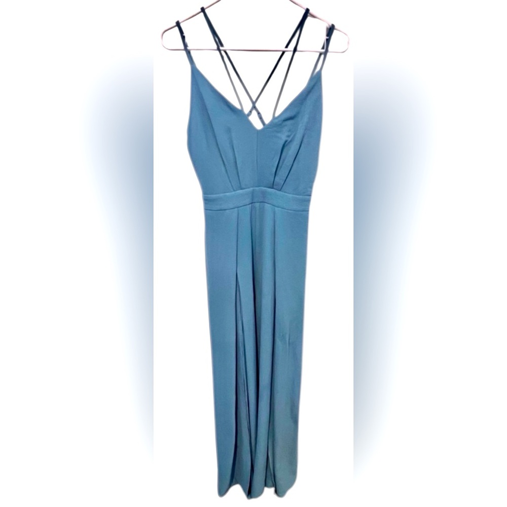 Very J Blue strappy jumpsuit slit leg pockets  cottagecore fairycore coquette - Picture 2 of 13